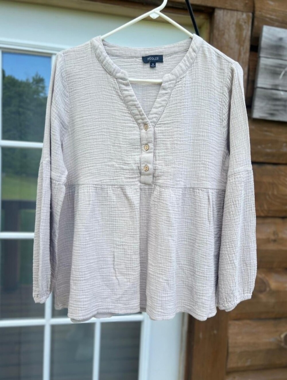 Roolee 100% Cotton Cream White Gauze Button Down blouse Shirt Medium